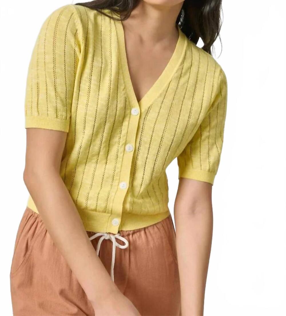 NEW LILLA P open stitch v neck cardigan in lemon